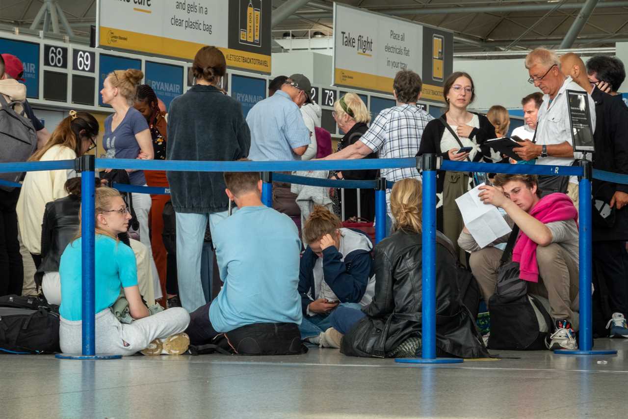 Travel chaos as passengers get stuck in long queues at Stansted airport & sleep on FLOOR ahead of MORE cancellations