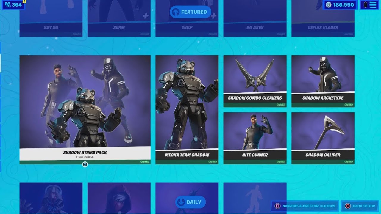 Shadow Strike pack on the Fornite in-game store