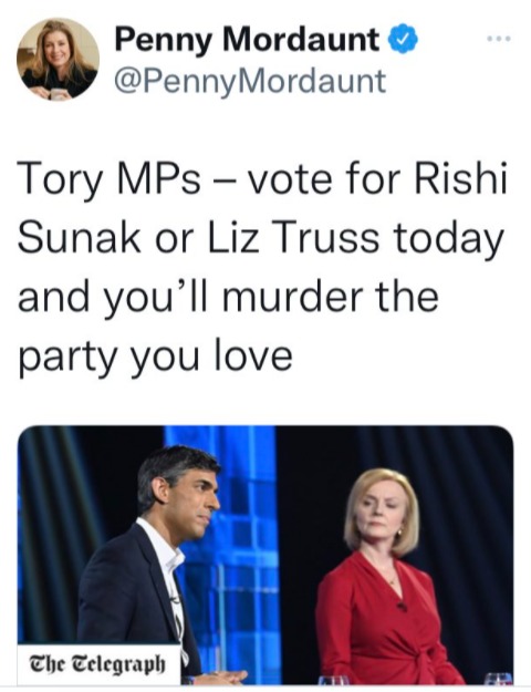 Penny Mordaunt forced to delete tweet suggesting Sunak and Truss would ‘murder’ Tory party