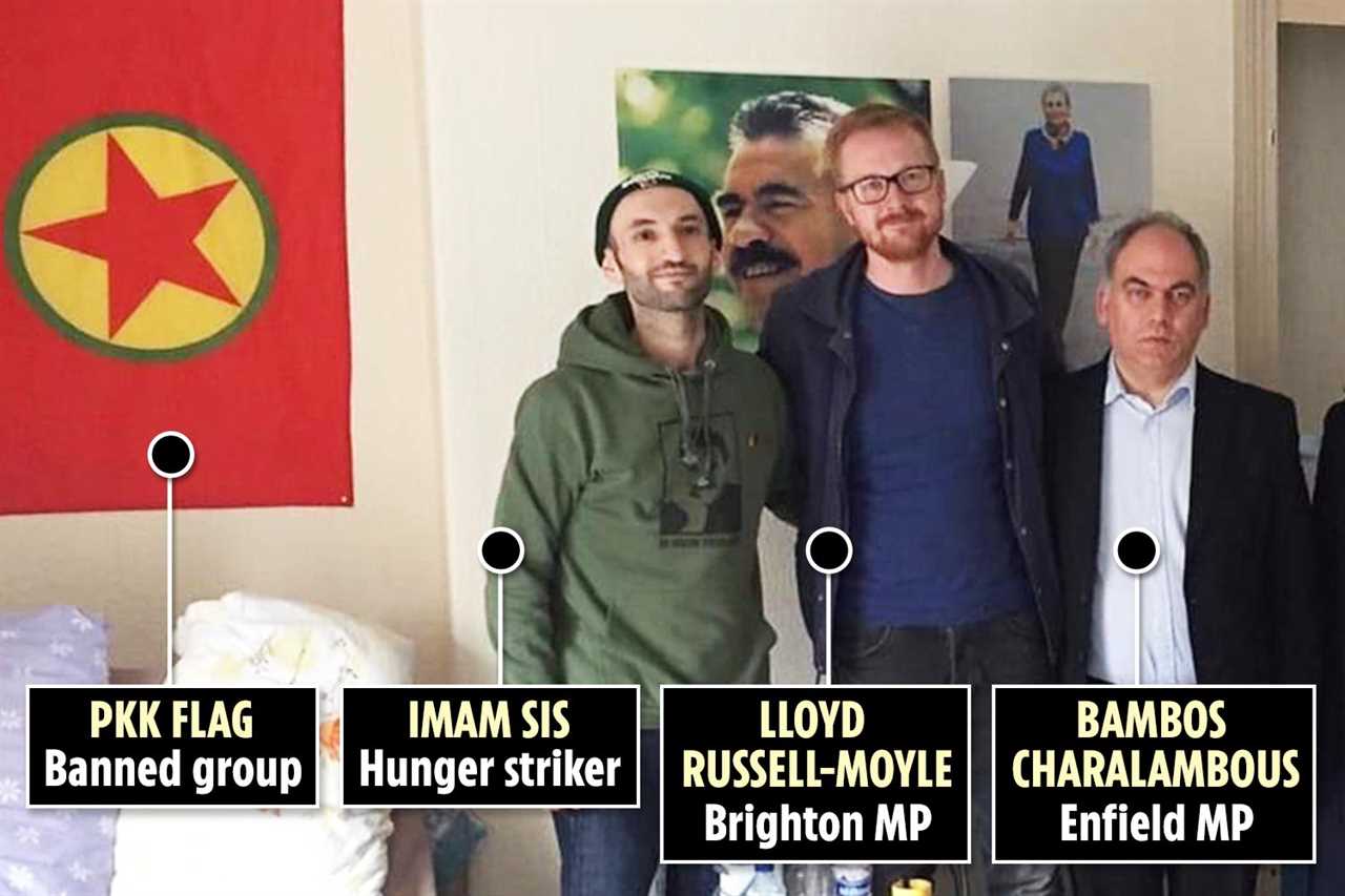 Labour MPs snapped in damning photo posing by flag of banned terror group responsible for killing hundreds of civilians