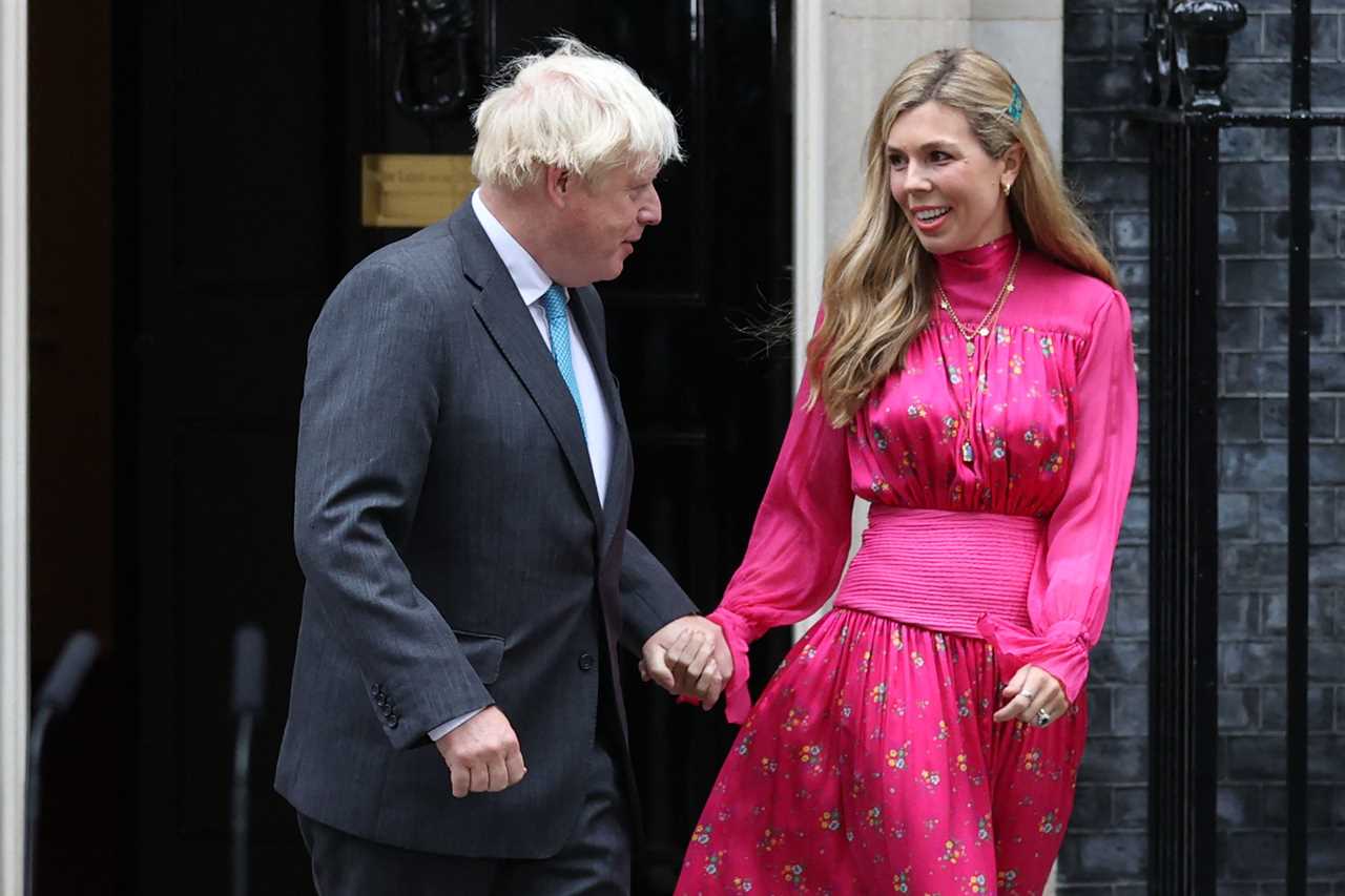 Doting Carrie Johnson holds hands with Boris as he makes final speech outside Downing Street