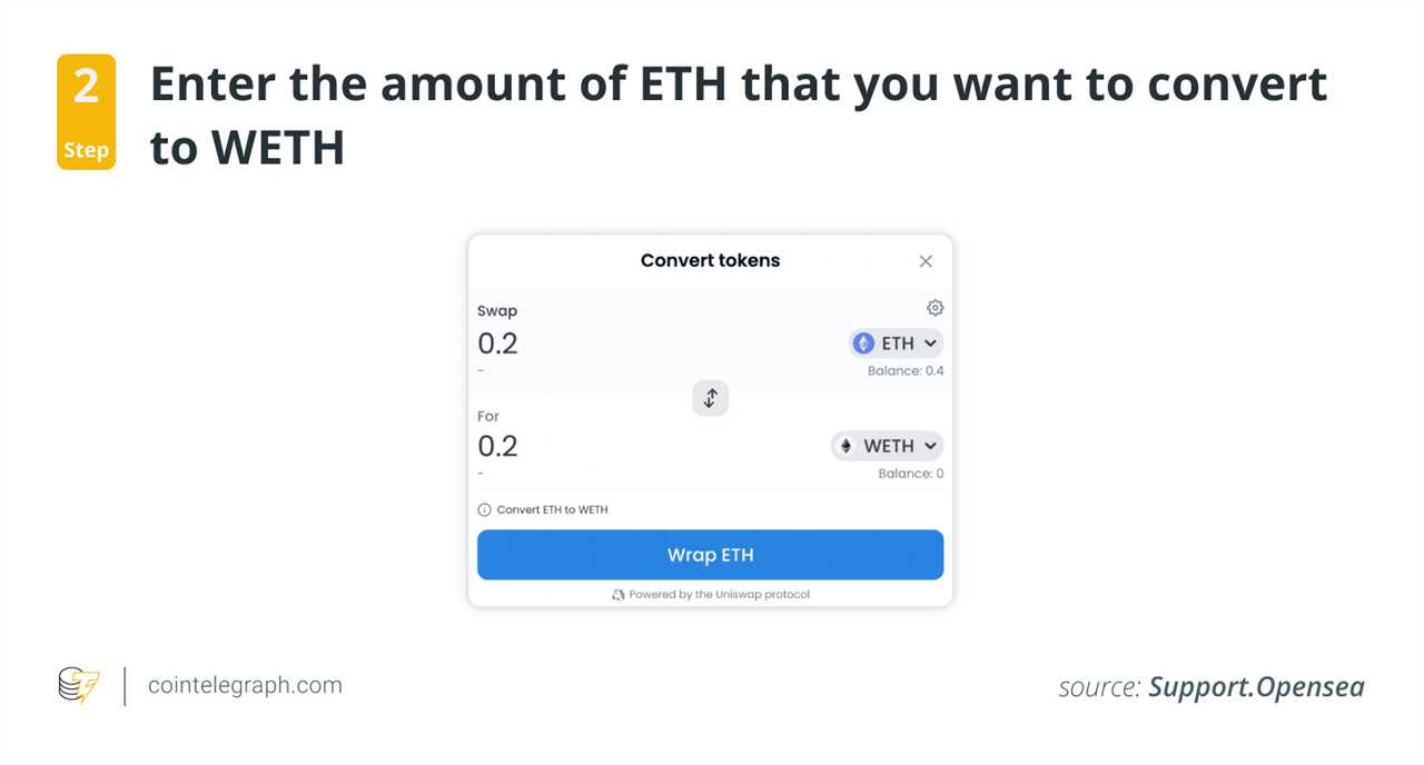 Step 2: Enter the amount of ETH that you want to convert to WETH