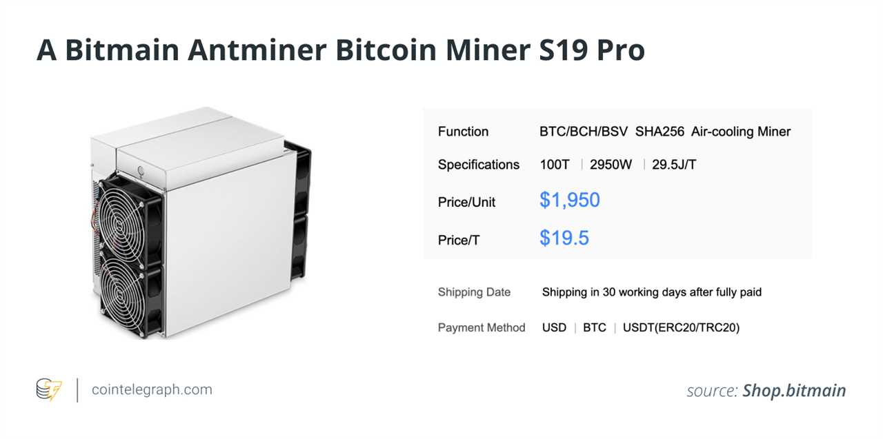 A Bitmain Antminer Bitcoin Miner S19 Pro