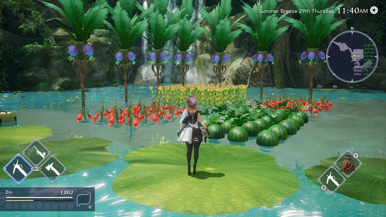 Harvestella water-logged farm with fruits growing in it.