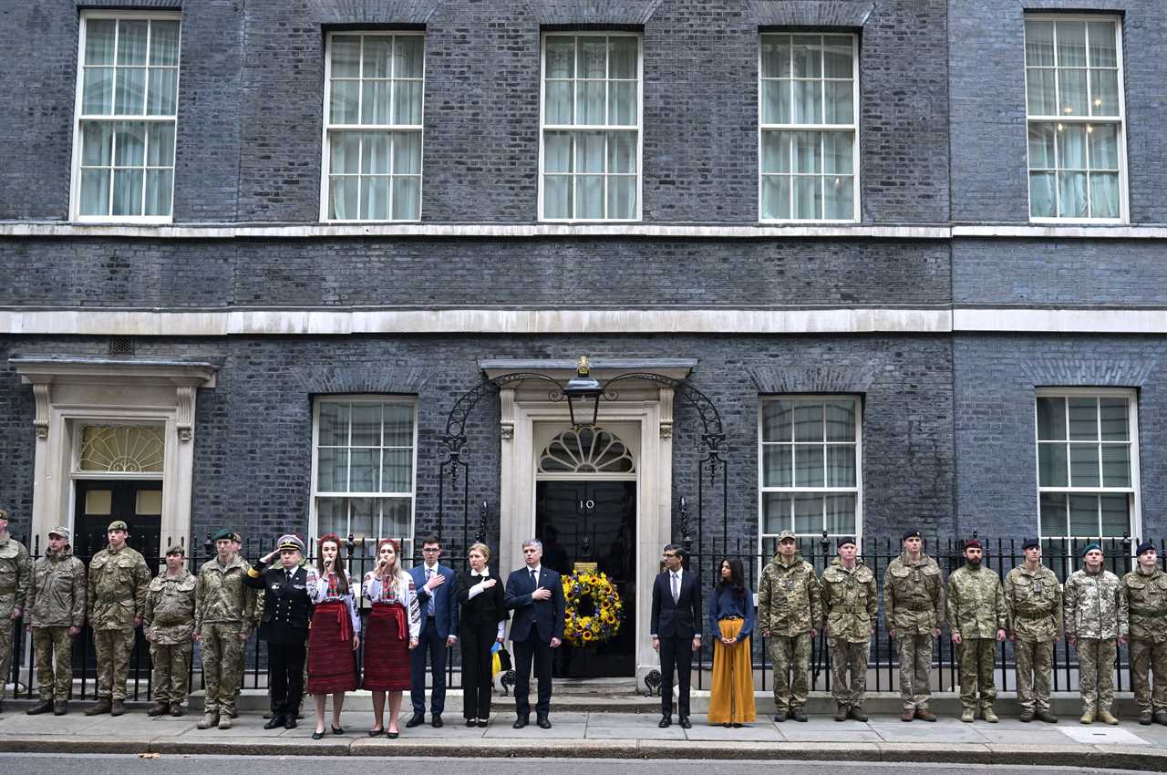 Rishi Sunak leads UK in minute’s silence for Ukraine as Charles praises nation’s ‘courage’ on anniversary of invasion