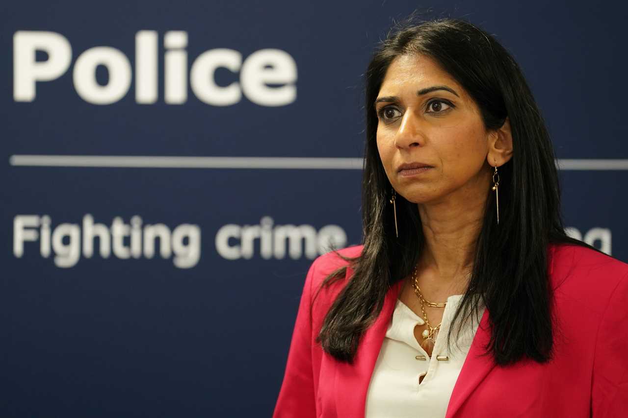 Home Secretary Suella Braverman during a visit to Northamptonshire Police's Giffard House Training Centre, in Northampton, to meet police recruits following the release of Home Office data confirming whether the target to recruit 20,000 police officers has been met. Picture date: Wednesday April 26, 2023. PA Photo. See PA story POLICE Recruitment. Photo credit should read: Joe Giddens/PA Wire