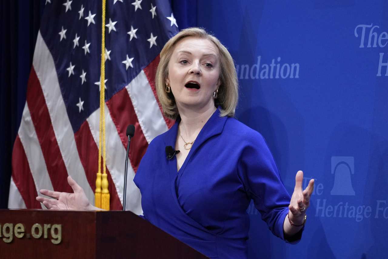 Former British Prime Minister Liz Truss delivers the 2023 Margaret Thatcher Freedom Lecture at The Heritage Foundation, a conservative policy institute in Washington, Wednesday, April 12, 2023. Truss held many high posts in the government, including foreign secretary, but her time as prime minister lasted less than two months in 2022. (AP Photo/J. Scott Applewhite)