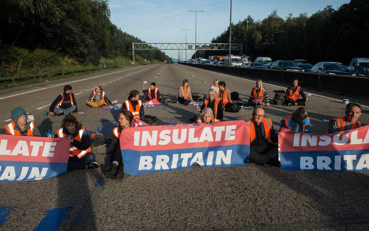 Eco-yobs who block motorways and other roads face 12 months behind bars from tomorrow