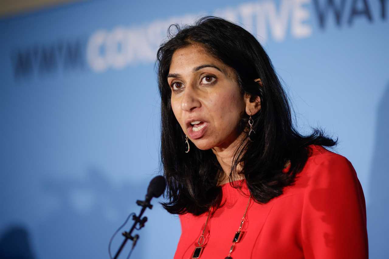 Suella Braverman, UK attorney general, speaks at the launch of the Conservative Way Forward initiative in London, UK, on Monday, July 11, 2022. UK Prime Minister Boris Johnson quit as Conservative leader last Thursday after a dramatic mass revolt from his ministers, following a series of scandals that have overshadowed his three-year premiership. Photographer: Jason Alden/Bloomberg via Getty Images