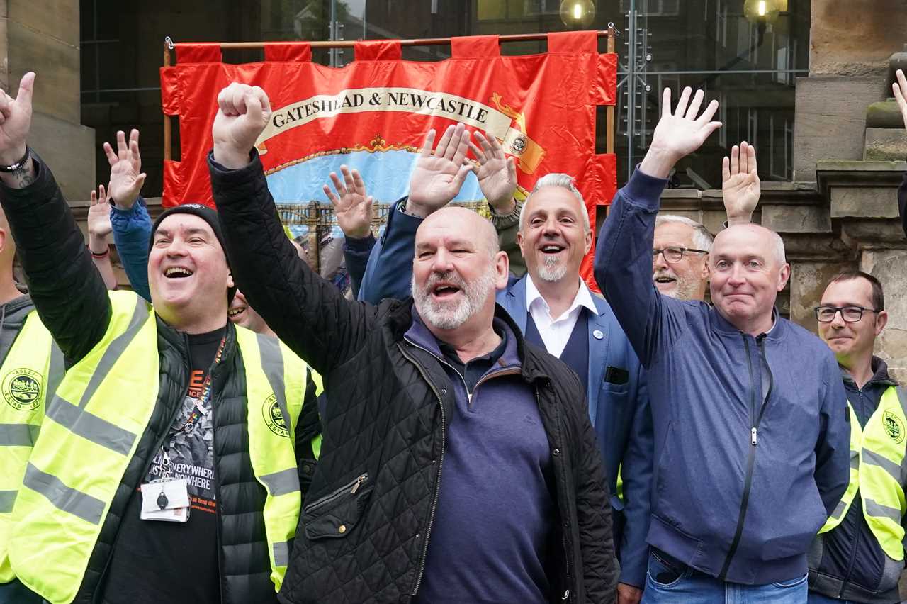 Mick Whelan, general secretary of Aslef, joins union members on the picket line outside Newcastle station. Rail passengers will suffer fresh travel disruption in the next few days because of more strikes in long-running disputes over pay, jobs and conditions. Picture date: Wednesday May 31, 2023. PA Photo. See PA story INDUSTRY Strikes. Photo credit should read: Owen Humphreys/PA Wire