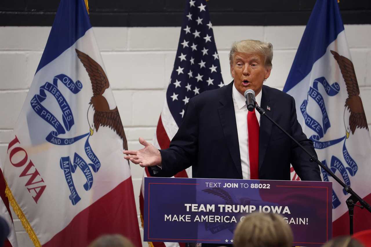 GRIMES, IOWA - JUNE 01: Former President Donald Trump greets supporters at a Team Trump volunteer leadership training event held at the Grimes Community Complex on June 01, 2023 in Grimes, Iowa. Trump delivered an unscripted speech to the crowd at the event before taking several questions from his supporters. (Photo by Scott Olson/Getty Images)