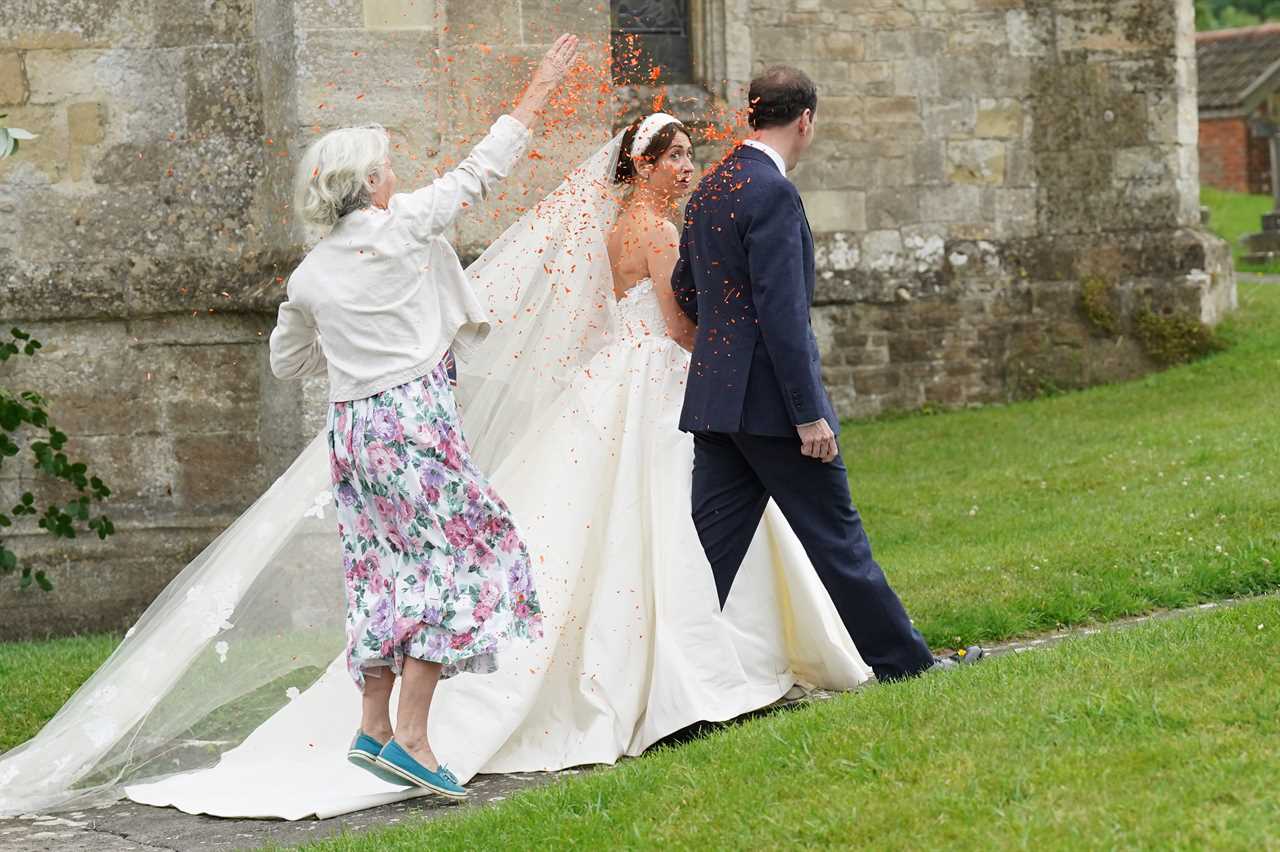 Moment Just Stop Oil eco-idiot ambushes George Osborne’s wedding and throws orange confetti over him & his bride