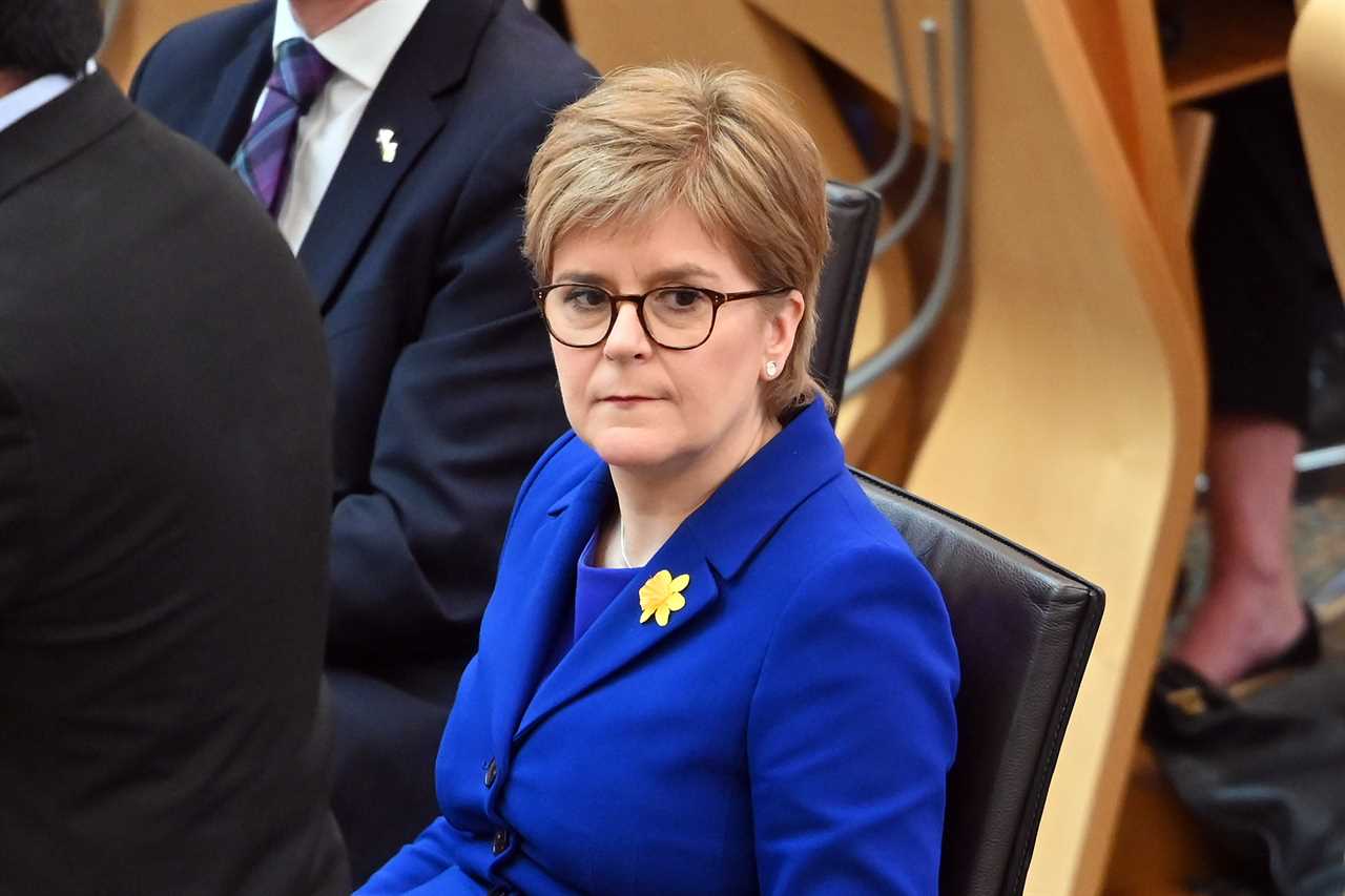 EDINBURGH, SCOTLAND - MARCH 23 : First Minister Nicola Sturgeon awaits the start of her last session of First Minister's Questions before stepping down from the role, on March 23, 2023 in Edinburgh, Scotland. Ms Sturgeon announced her resignation as First Minister last month, prompting an SNP leadership election, with the result and the appointment of a new First Minister expected next week (week-commencing March 27, 2023.) (Photo by Ken Jack/Getty Images)