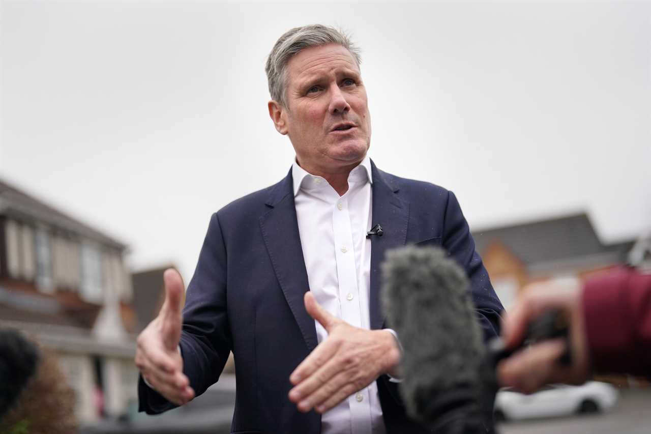 Labour leader Sir Keir Starmer speaking to the media during a visit to Shefford in the constituency of Mid Bedfordshire, where the sitting MP is former culture secretary Nadine Dorries, ahead of a potential by-election. Picture date: Saturday July 22, 2023. PA Photo. See PA story POLITICS ByElections. Photo credit should read: Jacob King/PA Wire