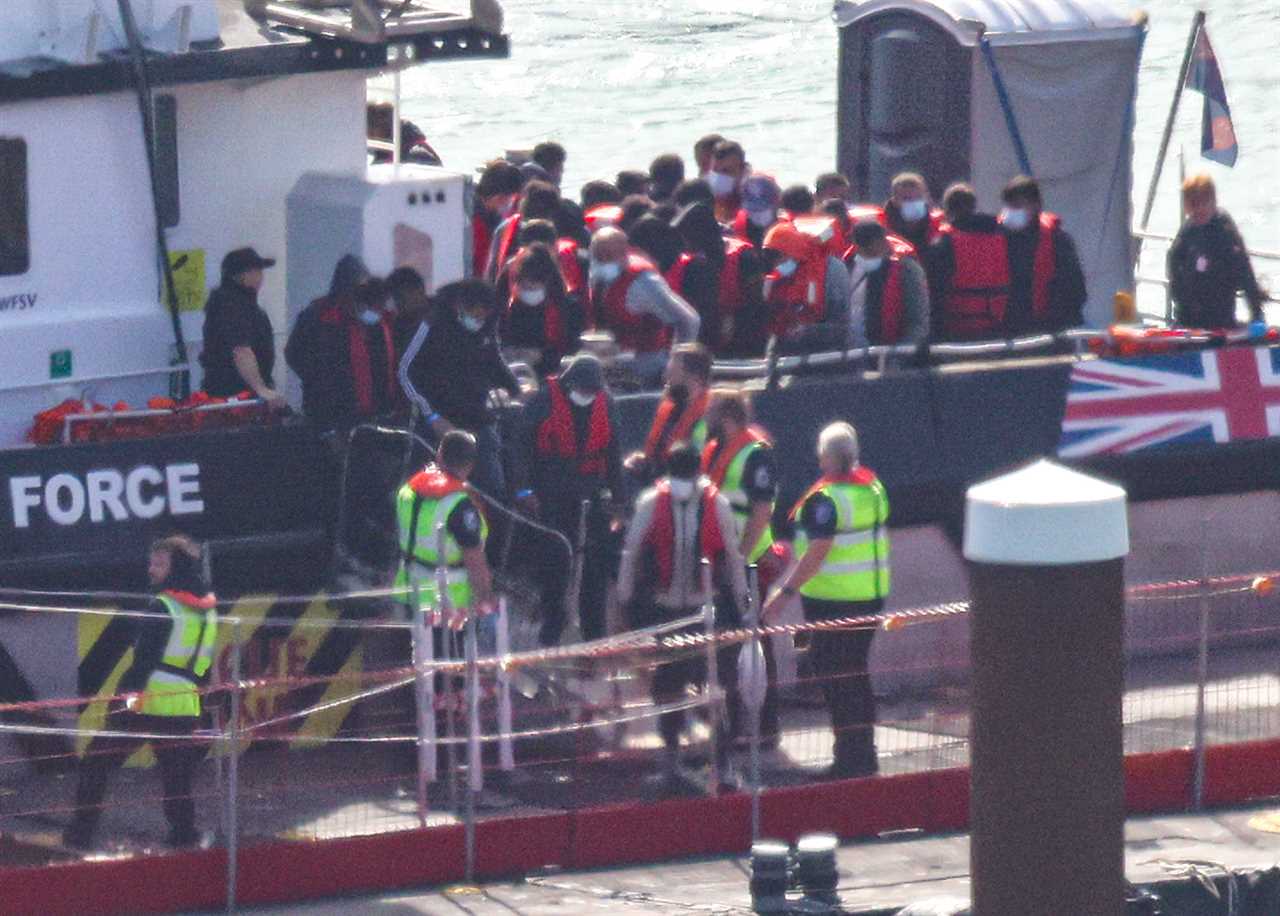 PICTURE BY GARY STONE.. ABOUT 110 MIGRANTS FROM FRANCE ARE LANDED BY BRITISH BORDER FORCE AT THE PORT OF DOVER THIS MORNING.