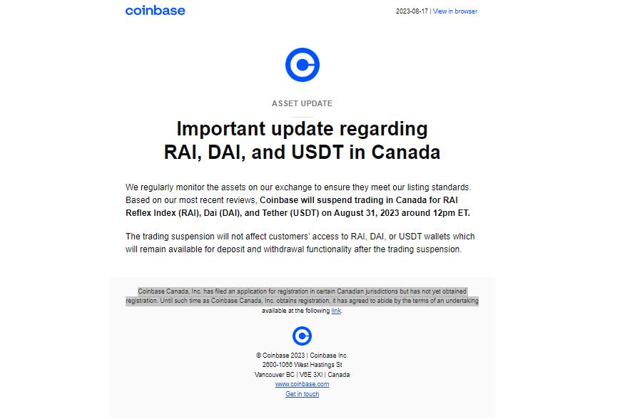 Coinbase to Suspend Trading of Stablecoins for Canadian Users