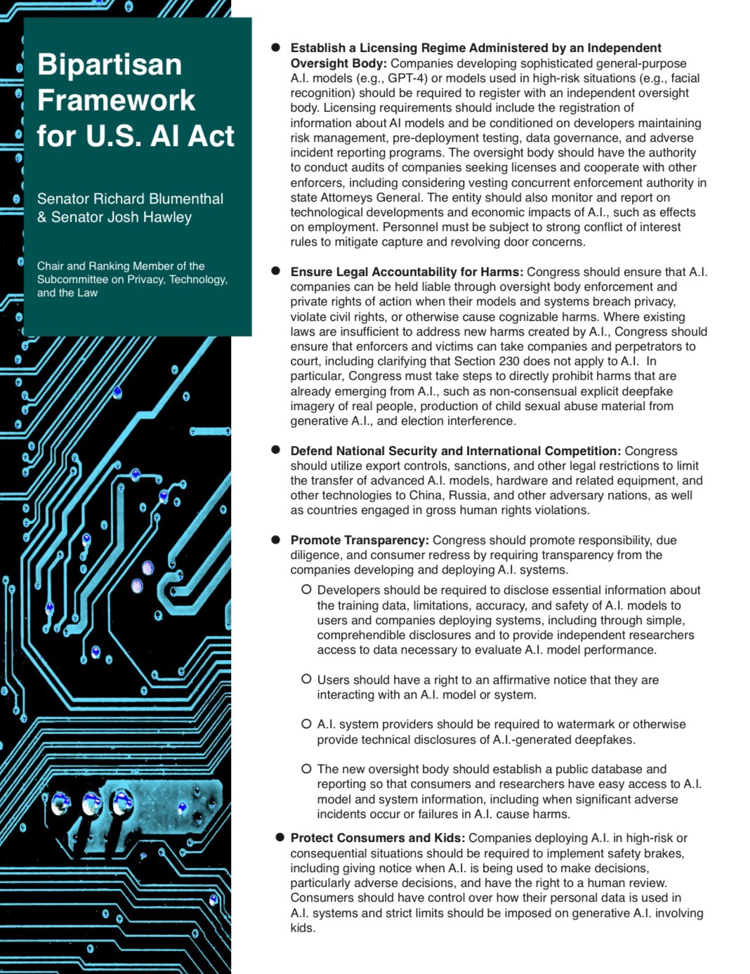 Senators Unveil Blueprint for AI Legislation as Congress Seeks to Regulate Emerging Technology