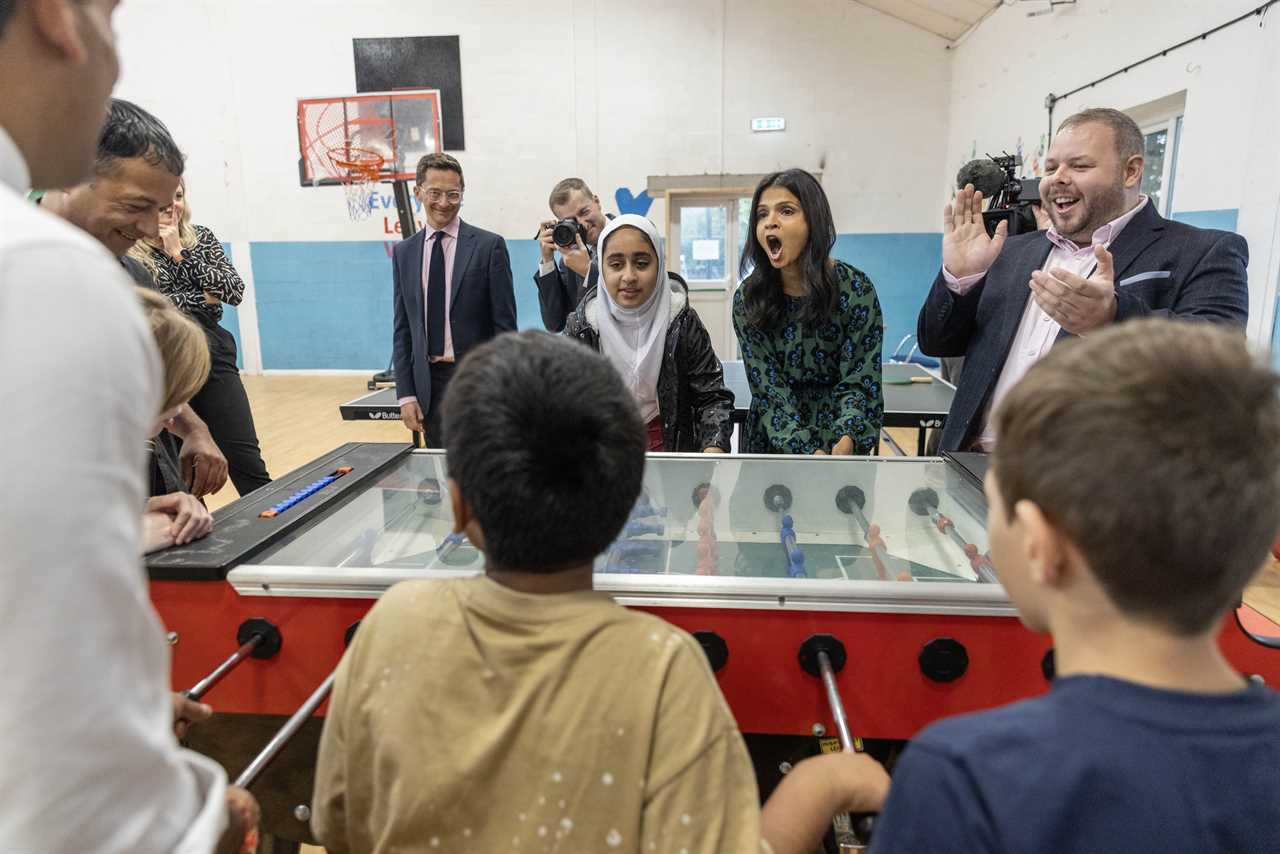 Rishi Sunak relaxes with a game of table football ahead of Conservative party conference