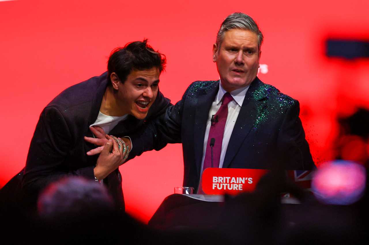 Dramatic moment protester interrupts Sir Keir Starmer's Labour conference speech with glitter attack