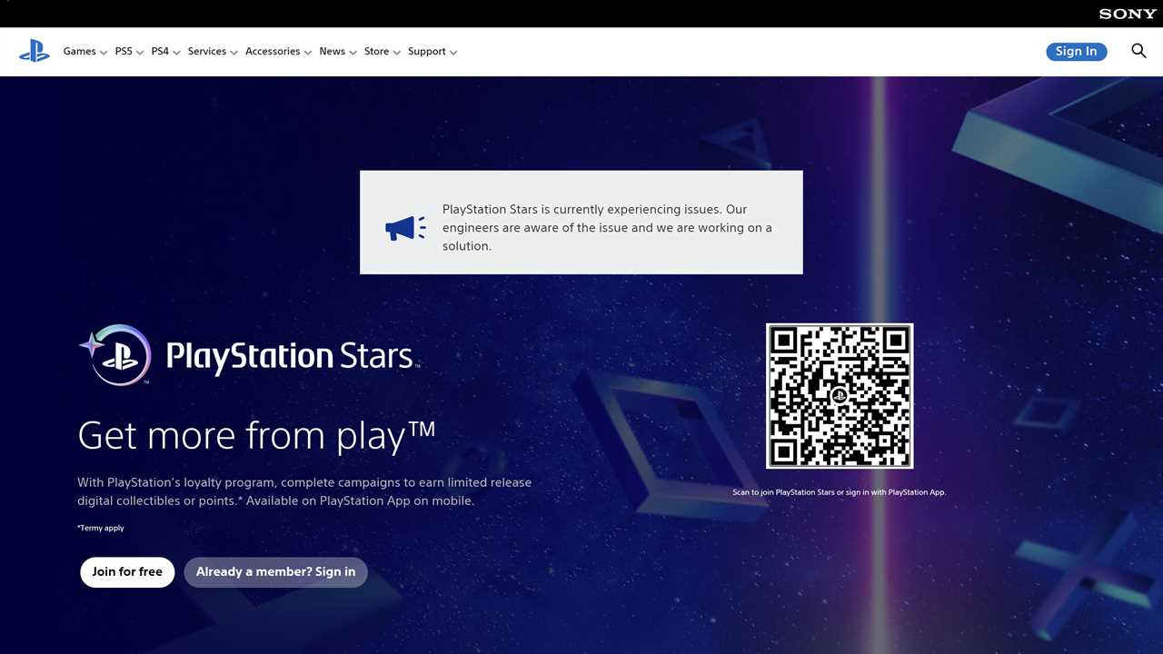 PlayStation Stars Loyalty Scheme Experiences Outage on PS App