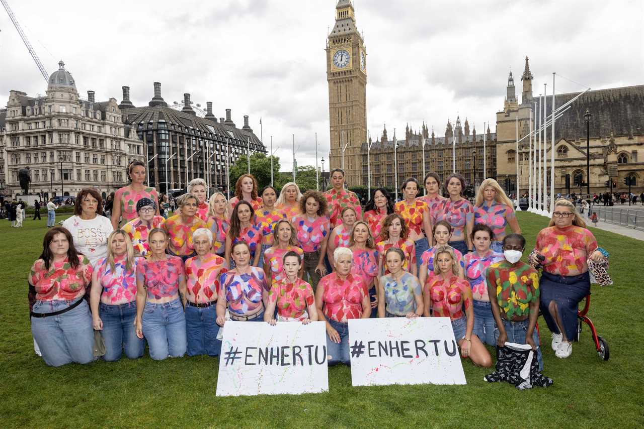 Loose Women star goes topless outside Parliament to advocate for cancer drug on NHS