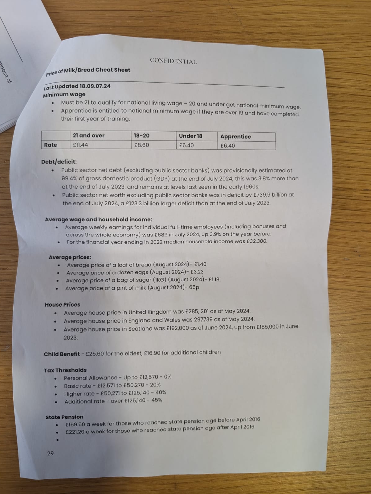 Labour politicians issued 'cheat sheet' on cost of bread and milk to avoid slip-ups