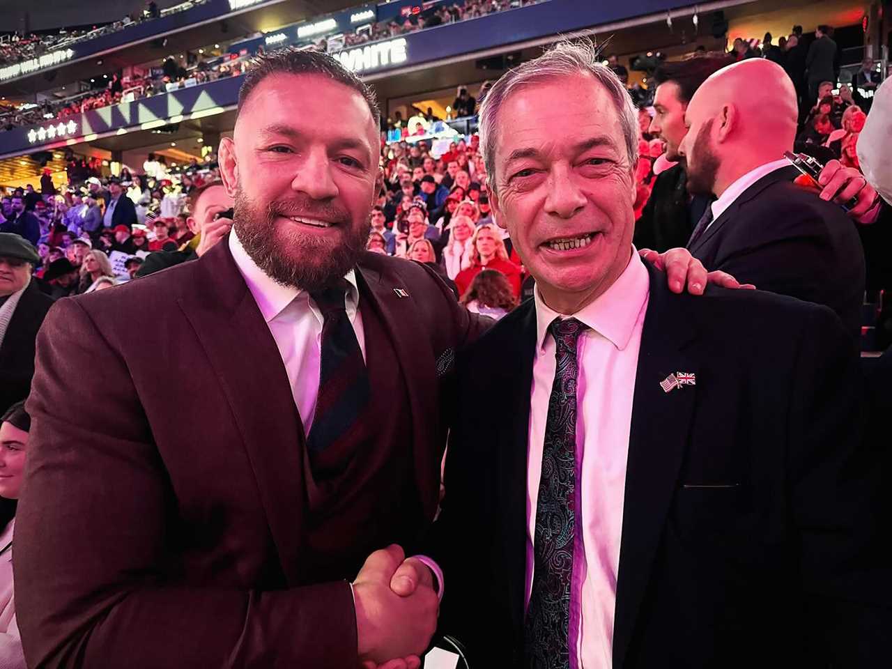 Nigel Farage poses with Conor McGregor at Trump rally